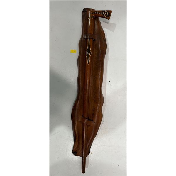 Vintage Hand Carved and Hand Painted Walking Stick (24H) with Leather Display Holder