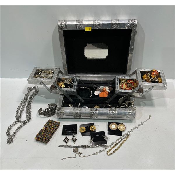 Silver Book Jewelry Box with Necklaces, Bracelets, Earrings and more