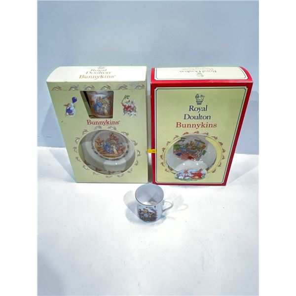 Two Royal Daulton Bunnikins Sets New in Box plus The Original 1973 Childs Cup