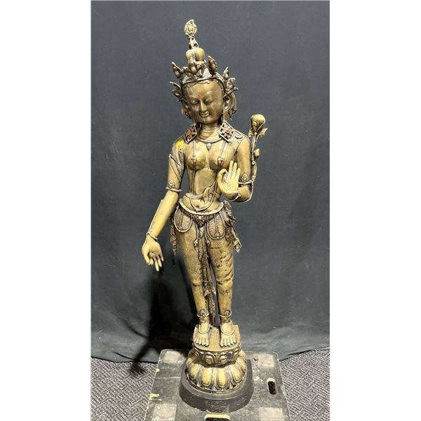 The Goddess Tara, Antique Indian Bronze Sculpture 57T Damaged Arm stand not included
