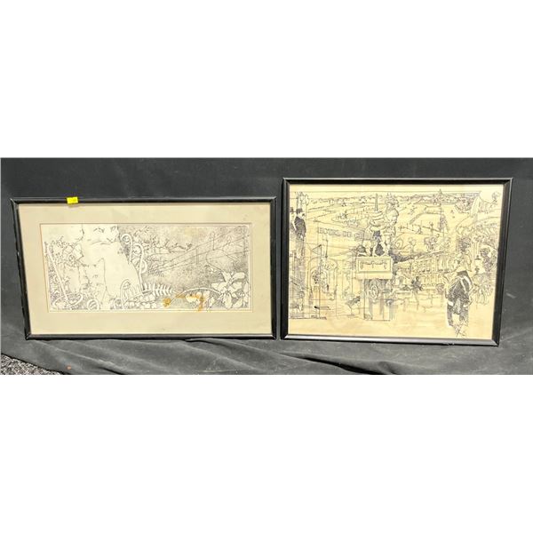 Two Black and White Sketches Framed 18Wx14H and 22Wx12H