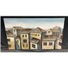 Image 1 : Olden Style Townhouses With Foil Roof Tops And Acrylic Painting On Canvas 56Wx32H