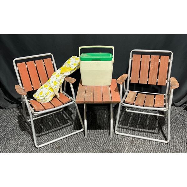 Outdoor Fun - Table and 2 Folding Chairs, Coleman Cooler and New Croquet Set