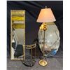Image 1 : Brass Lamp 63H, Brass Umbrella Holder, and Two Full Length Mirrors