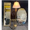 Image 2 : Brass Lamp 63H, Brass Umbrella Holder, and Two Full Length Mirrors