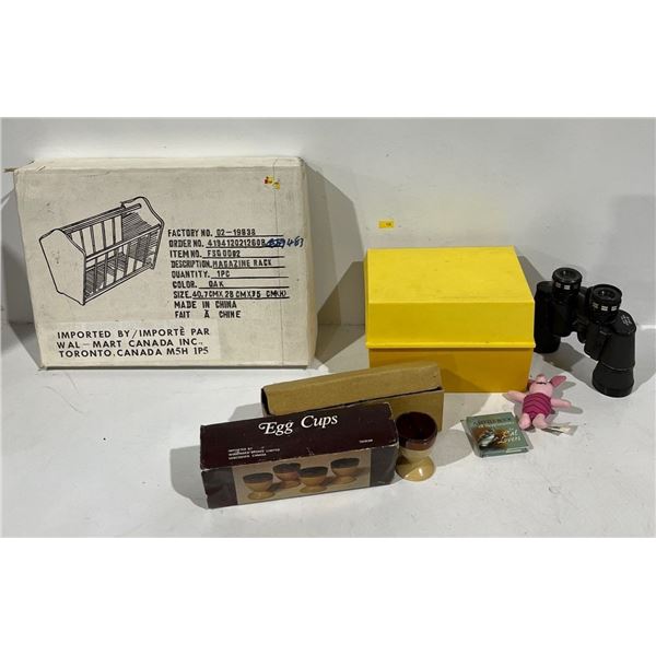 Kitchen and Home Items includes 4 Egg cups, Betty Crocker Recipe Box, Magazine Rack in Box and more