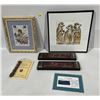Image 1 : Wall Decor includes Meerkat Drawing 13Wx13H, Needlepoint Cherub 10Wx12H and more