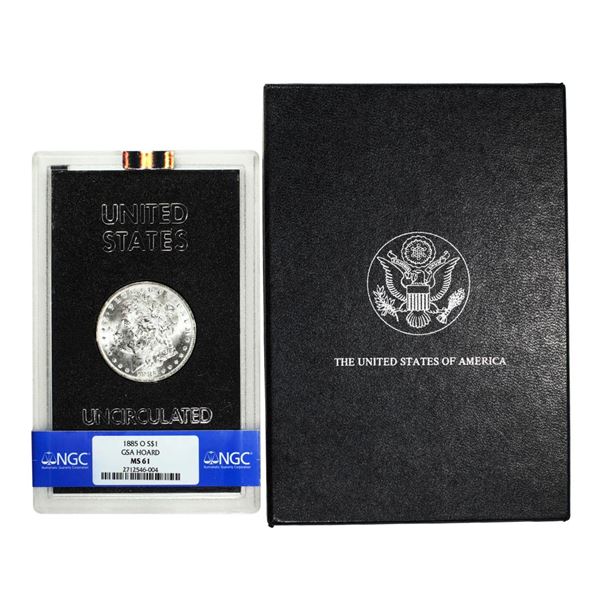 1885-O $1 Morgan Silver Dollar Coin GSA Hoard Uncirculated NGC MS61 w/ Box