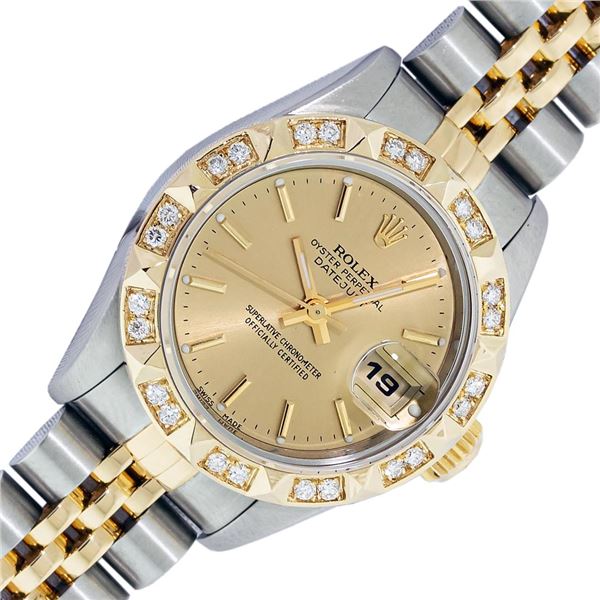 Rolex Ladies Two Tone Champagne Index Diamond Datejust Wristwatch
