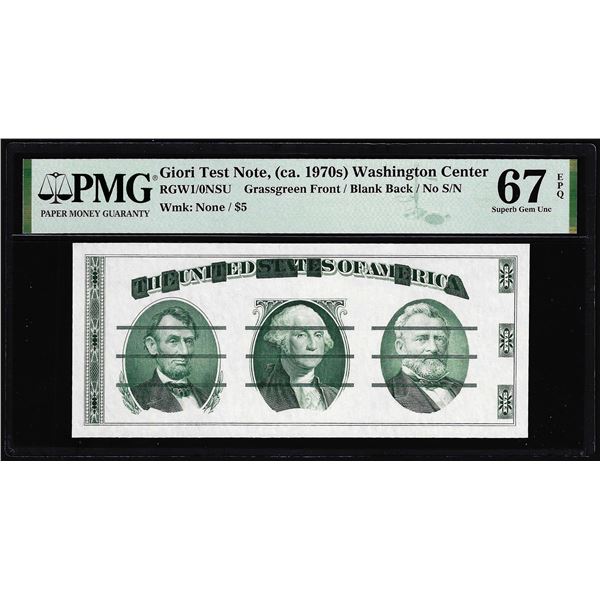 Circa 1970's Washington Center Giori Test Note PMG Superb Gem Uncirculated 67EPQ