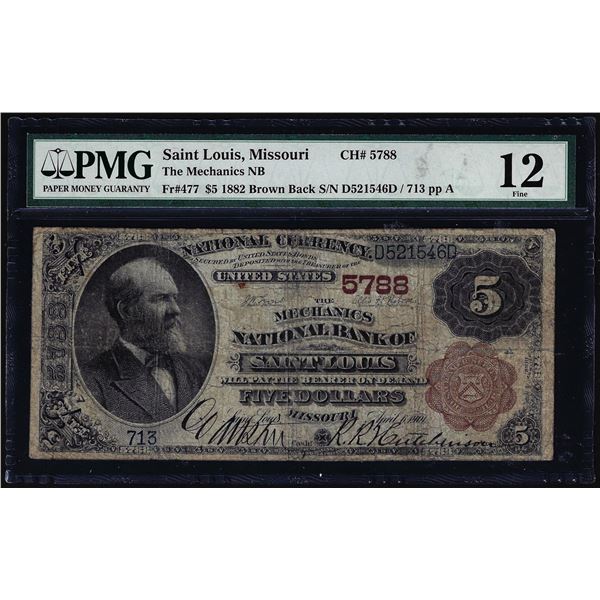 1882 $5 Mechanics NB of Saint Louis, MO CH# 5788 National Currency Note PMG Fine 12