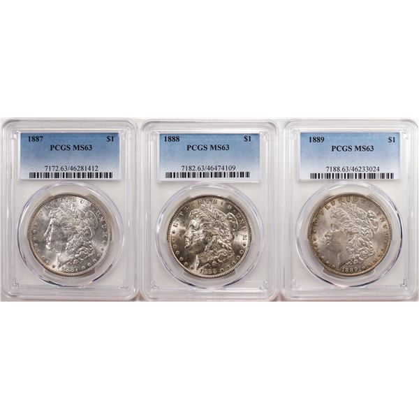 Lot of 1887-1889 $1 Morgan Silver Dollar Coins PCGS MS63