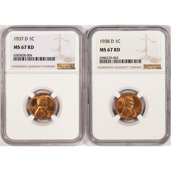 Lot of 1937-D & 1938-D Lincoln Wheat Cent Coins NGC MS67RD