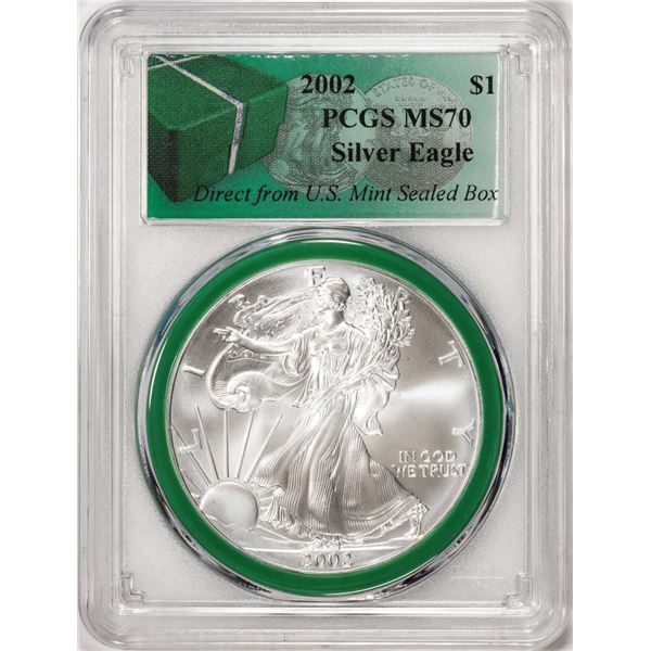 2002 $1 American Silver Eagle Coin PCGS MS70 Direct From U.S. Mint Sealed Box
