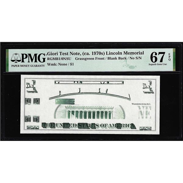 Circa 1970's Lincoln Memorial Giori Test Note PMG Superb Gem Uncirculated 67EPQ