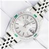 Image 2 : Rolex Stainless Steel Silver Index Emerald and Diamond Date Watch