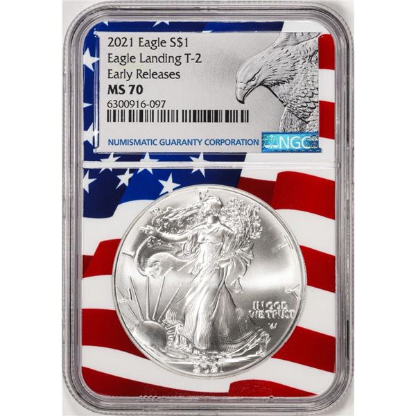 2021 Type 2 $1 American Silver Eagle Coin NGC MS70 Early Releases Flag Core