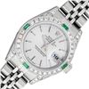 Image 1 : Rolex Ladies Stainless Steel Silver Index Emerald and Diamond Datejust Wristwatch