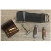 Image 1 : Lot of old razors, jack knives, razor stropper (strap)