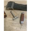 Image 3 : Lot of old razors, jack knives, razor stropper (strap)