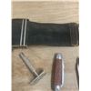 Image 5 : Lot of old razors, jack knives, razor stropper (strap)