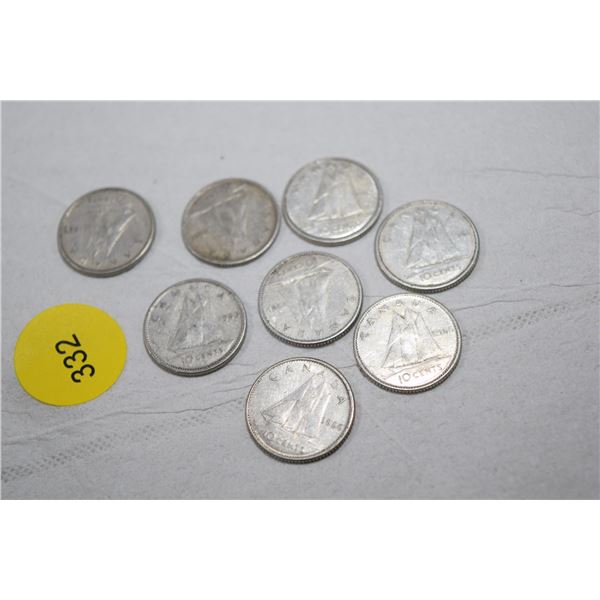 1966 X 3, 1961, 1963, 1962, 1951,1965 Canada silver dimes