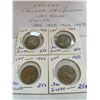 Image 1 : Canada 25 Cents Quarter, .800 Silver, 4 Coins, 1949, 1950, 1952, 1953