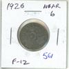 Image 1 : 1926 Near 6 Nickel 5 Cents. F-12.