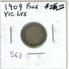 Image 1 : 1909 Victorian Leaves Silver 10 Cents. F-12.