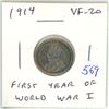 Image 1 : 1914 Silver 10 Cents. First year of World War I. VF-20.