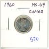Image 1 : 1960 Silver 10 Cents. MS-64 with Cameo. Bright White.