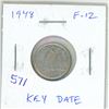 Image 1 : 1948 Silver 10 Cents. F-12. Key Date.