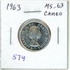 Image 1 : 1963 Silver 25 Cents. MS-63 with Cameo. Bright White.