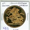 Image 1 : St. George slaying Dragon/Corbridge Lion brass medal. BU.