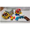 Image 1 : Collection of vintage toys - Playmobil dump truck, Fisher price firetruck, etc.