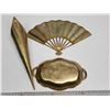 Image 6 : 2 Brass items - Fan and Candy dish & 1 tin flower holder