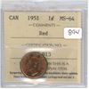 Image 1 : 1951 Graded Canadian Penny - MS-64: Red