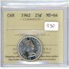 Image 1 : 1962 Graded Canadian Quarter - MS-64