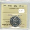 Image 1 : 1967 Graded Canadian Quarter - MS-63