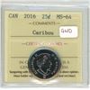 Image 1 : 2016 Graded Canadian Quarter - MS-64: Caribou