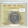 Image 1 : 1943 Graded Canadian Half Dollar - VF-30: Far 3