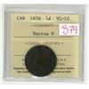 Image 1 : 1859 ICCS graded, Canadian large cent coin - VG10