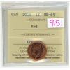 Image 1 : 2008 ICCS graded, Canadian 1 cent penny coin - MS65