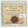 Image 1 : 2009 ICCS graded, Canadian 1 cent penny coin - MS66