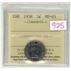 Image 1 : 1958 ICCS graded, Canadian 5 cent coin - MS65