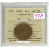 Image 1 : 2005 ICCS graded, "Terry Fox" Canadian 1 dollar loonie coin - AU50
