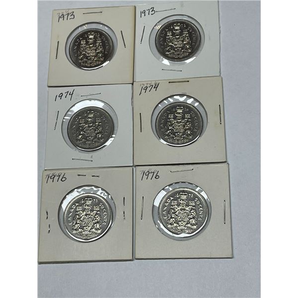 Canada 50 Cent, 6 Coins, 2 Coins for 1973, 1974, 1976, Bank Roll