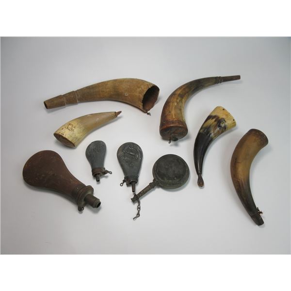 5 Powder Horns- 4 Powder Flasks