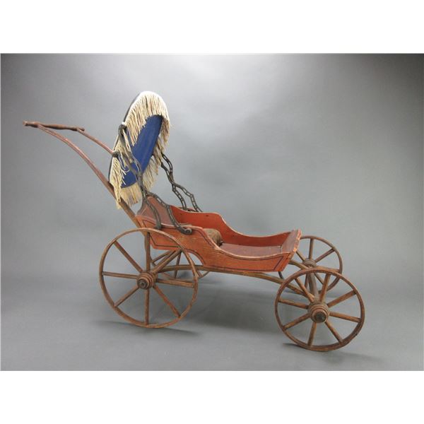 Vintage Childs Dolly Buggy With Fringed Adjustable Top- Rolls Good- 37"L X 21"H X 12"D