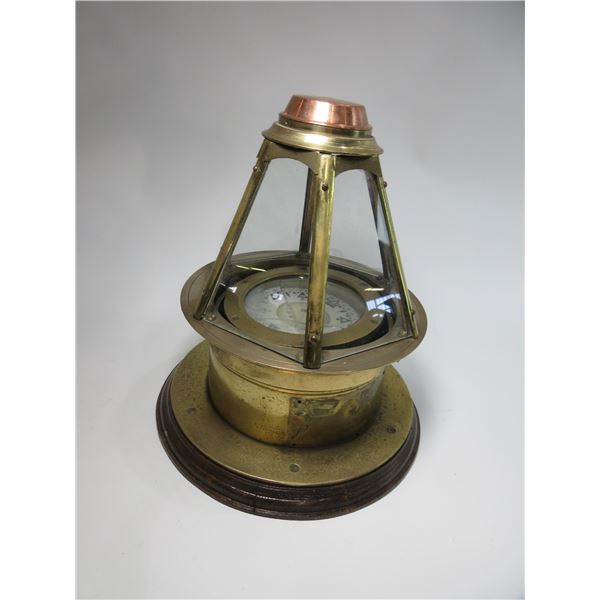 Heavy Vintage Brass Ships Compass- Face Has A Crack- 14" X 11"
